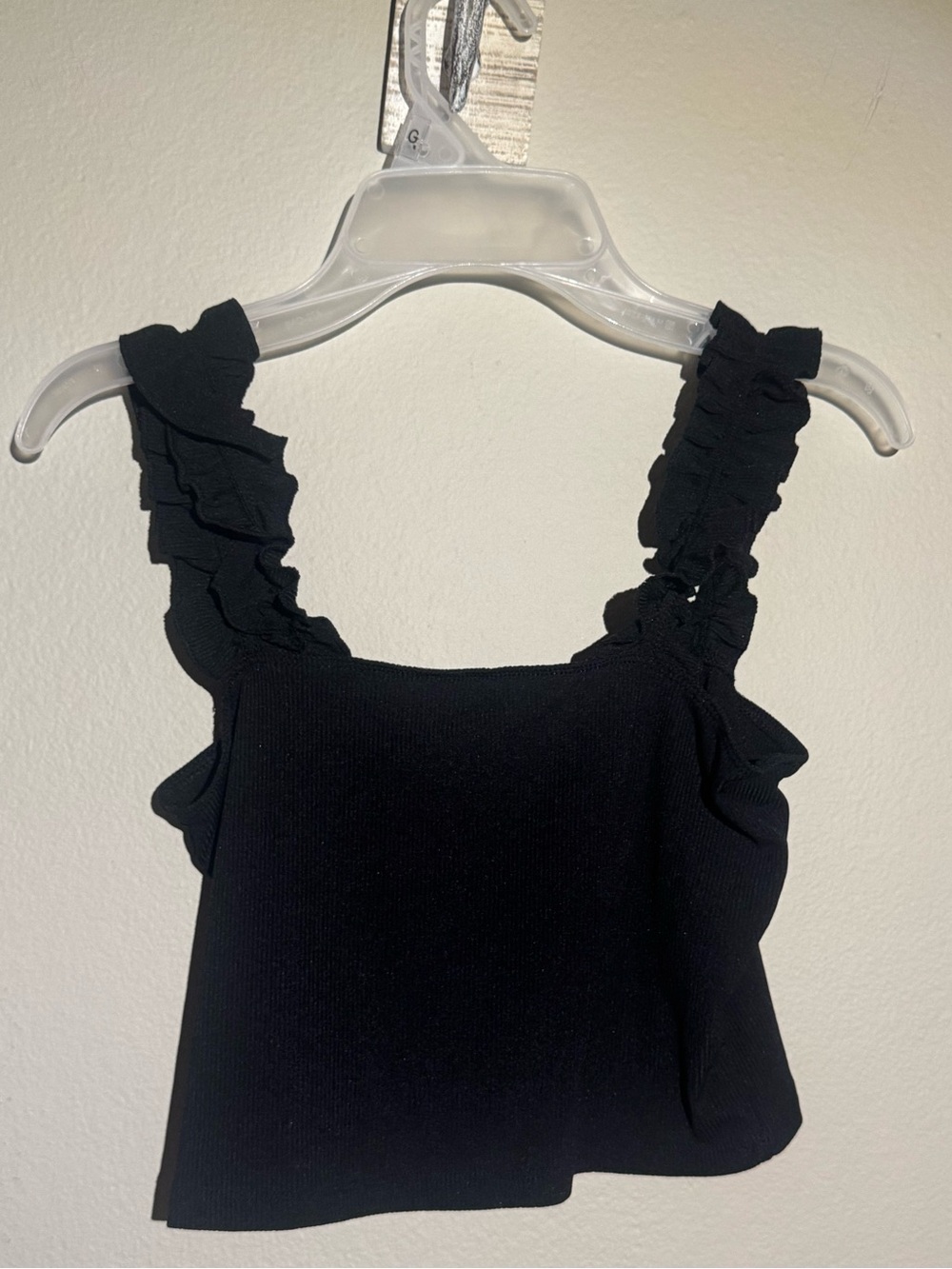 Valija Ruffled Strap Black Crop Tank Top - Women